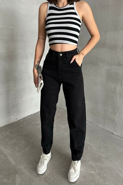 XRAY JEANS Pantaloni negri largi, elastici, cu talie înaltă, pentru femei