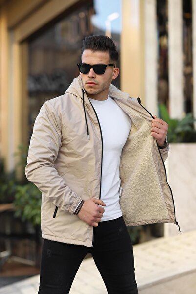 comstar Men's Furry Waterproof Hooded Raincoat with Pockets