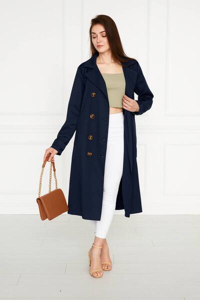 comstar Astarsız Cepli Düğmeli Kuşaklı Yazlık Trenç