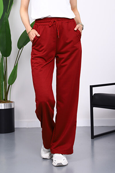 İmajButik Μπορντό Φούτερ Palazzo με ελαστική μέση και δύο κλωστές