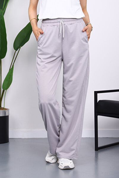 İmajButik Γκρι ελαστικό στη μέση, δύο κλωστές, παντελόνι Palazzo