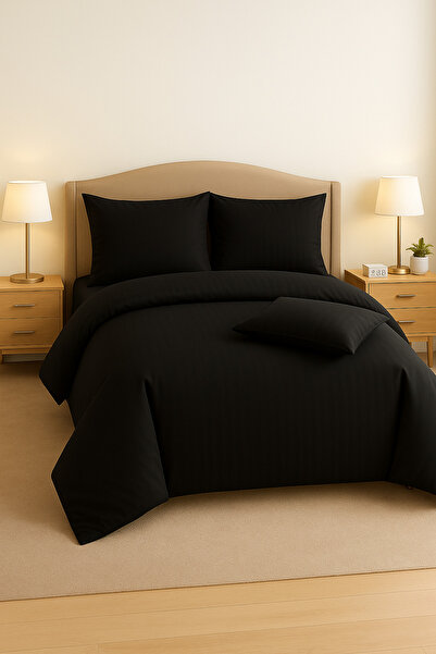 OEM Premium Black Bed Linen 4 Pieces - Satin Stripes, Luxury Fine Cotton, 5 Star Hotel Style