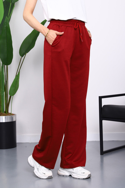 İmajButik Μπορντό Φούτερ Palazzo με ελαστική μέση και δύο κλωστές