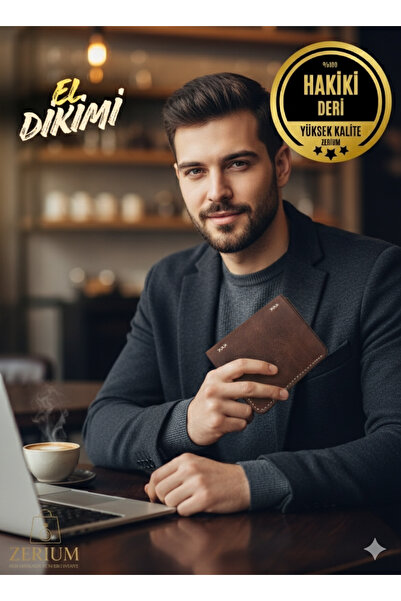 ZERİUM Genuine Leather Lucen – Hand-Stitched Premium Men's Wallet Card Holder