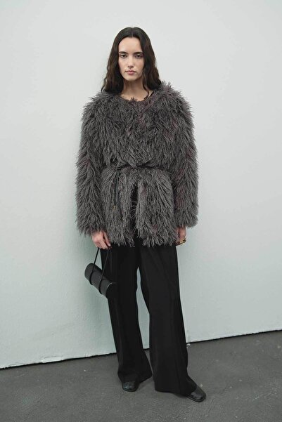 Hooopstore Вибір Пухнастий антрацитовий піджак