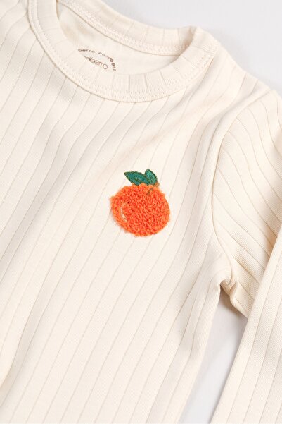 Bondberro Orange Embroidered Ribbed Knit Baby and Kids T-Shirt 100% Cotton