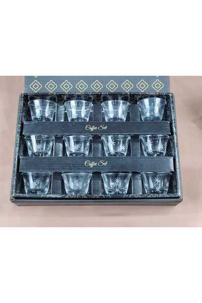 AR فناجين قهوة طقم 12 قطعه بنقشة حفر على القزاز