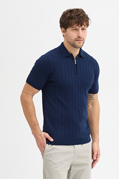 hateko Темно-синій 100% бавовняний комір поло на блискавці з коміром чоловічий світшот футболка