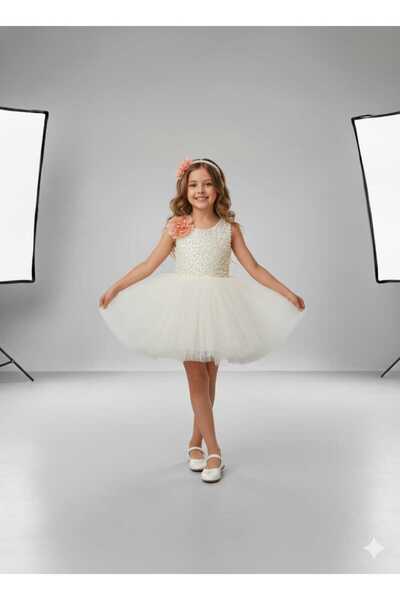 Burçak Butik فستان سهرة أبيض اللون بمشبك مطرز باللؤلؤ (يمكن اختيار مقاس أكبر)