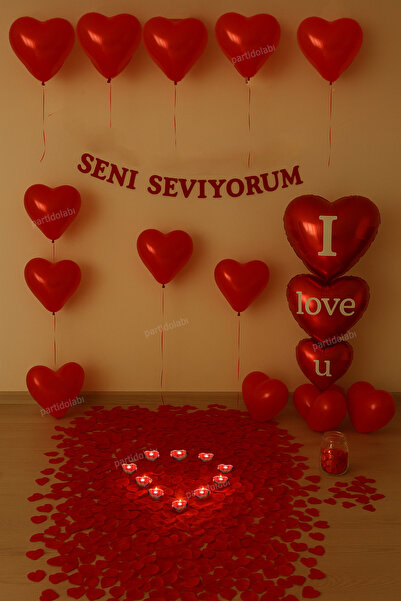 Parti dolabı Evlilik Yıl Dönümü Sürpriz Süsleme Hediyesi Romantik Yıldönümü Süs + 10 Mum ve Balon, Gül Yaprağı