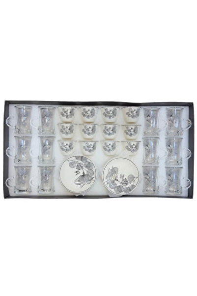 Urbanza طقم أكواب شاي وقهوة أنيق من 36 قطعة مع صحون | طقم أكواب شفاف بتصميم زهور