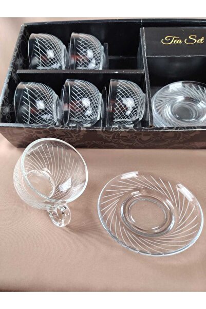 AR 12-piece mug set with an engraved pattern on the glass