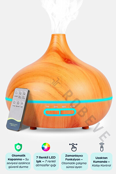 ROBEVE 550 ml Hava Nemlendirici Buhar Makinesi Ultrasonik Aroma Difüzör Oda Nemlendirici Işıklı Zamanlayıcı