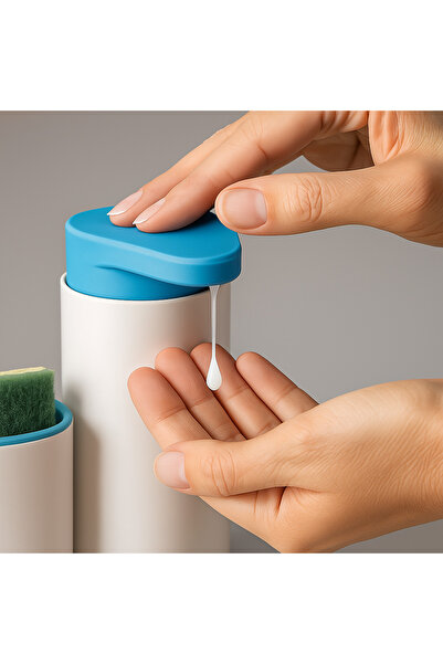OEM 3-in-1 Sink Organizer Set — Dish Detergent Dispenser, Liquid Soap & Sponge Holder — Blue