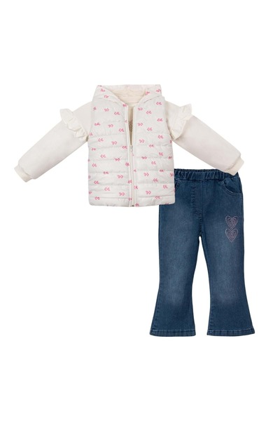 Necix's Set tricolor cu glugă, cu inimă, vesta umplută și pantaloni din denim...