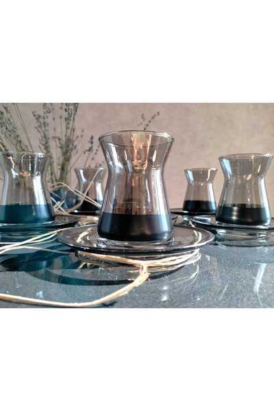 Paşabahçe Smoked Tea Set - 12 Piece Tea Cup Set