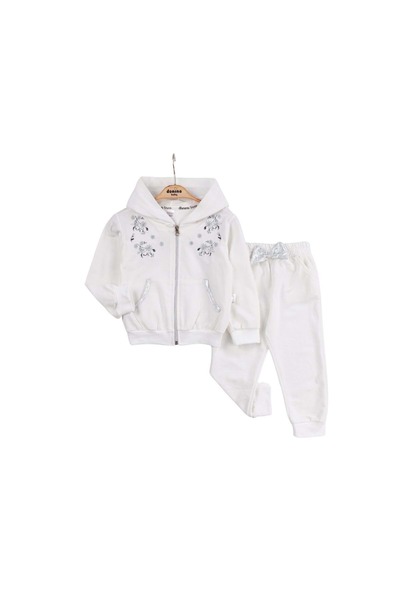 atabay Hooded Flower Embroidered Two-Ply Bottom-Up Set Ecru