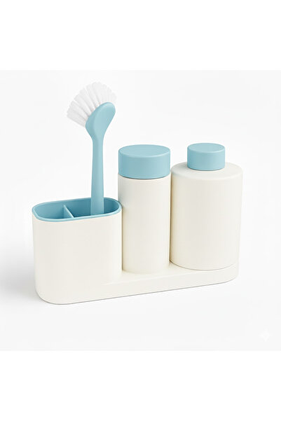 OEM 3-in-1 Sink Organizer Set — Dish Detergent Dispenser, Liquid Soap & Sponge Holder — Blue