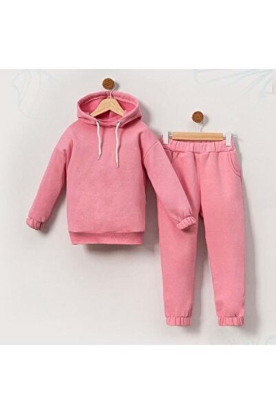 Necix's Hooded Cuffed Ribbed Three-Ply Fleece-Lined Tracksuit Pink