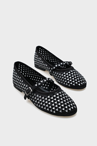 Capone Outfitters Aleda Stone Mesh Banded Round Toe Women's Ballerinas