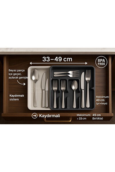 Home Suport pentru tacâmuri reglabil în interiorul sertarului – Organizator pentru tacâmuri de bucătărie, sistem de glisare, fără BPA