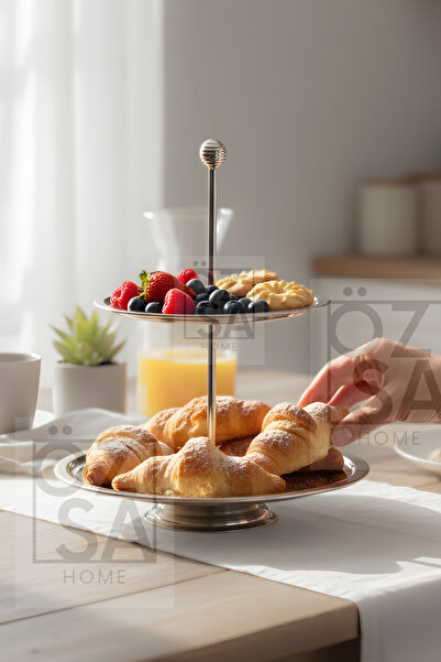 ÖzSa Home 2 Tier Stainless Steel Cookie Stand Decorative Presentation Tray Cake Serving Treats Tiered Presentation