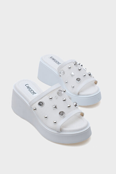 Capone Outfitters Дамски чехли Charlot с клиновиден ток от естествена кожа и мрежеста облицовка