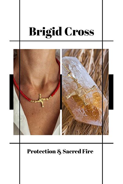 AİCHA JEWELLERY KIRMIZI MERCAN TAŞLI 925 AYAR GÜMÜŞ EL YAPIMI BRIGID CROSS KOLYE