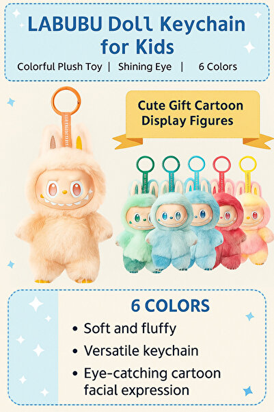 REZZOSS Labubu Doll Keychain for Kids, Colorful Plush Toy Shining Eye, Cute Gift Cartoon Display Figures