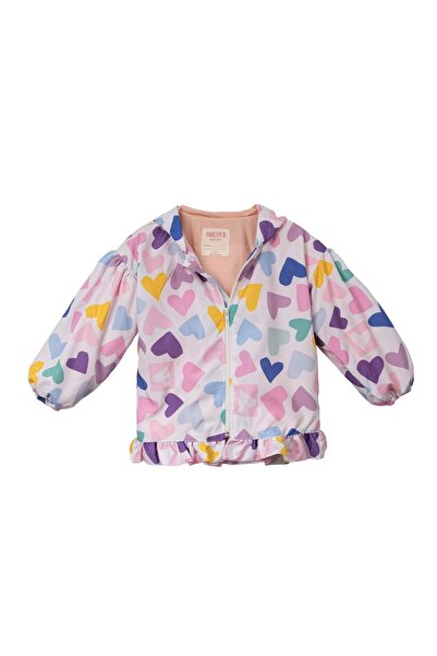 Necix's Hooded Lined Hearted Raincoat with Denim Pants Three-Piece Top and Bottom Set Salmon