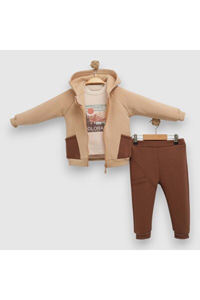 Necix's Colorado Hooded Three Thread Sha Fleece-Lined Piece Bottom Top Set Beige