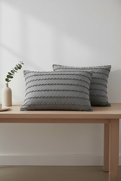 Madame Dower Wave Collection Gray 2-Piece Pillowcase 50X70 cm - Linen Floor Nordic Stripe