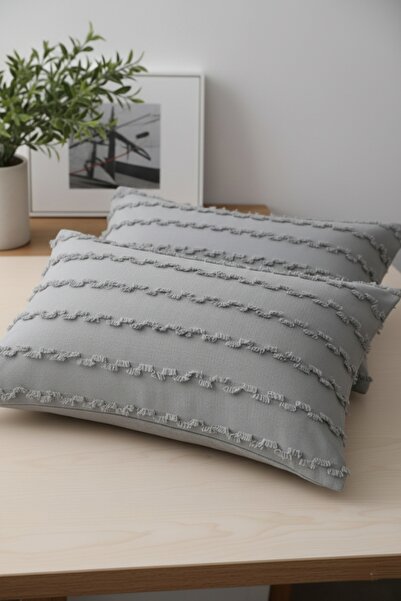Madame Dower Wave Collection Gray 2-Piece Pillowcase 50X70 cm - Linen Floor Nordic Stripe