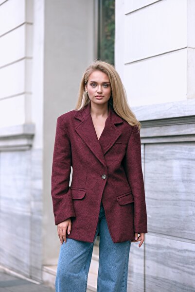 LACENOA pernițe pentru umeri piese Jachetă din amestec de lână Roșu Claret