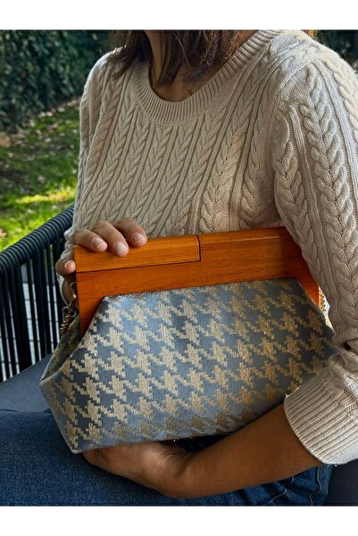 JOPHIEL Bahram Petite - Chain, Wooden Fabric Bag, Clutch, Handbag, Shoulder Bag