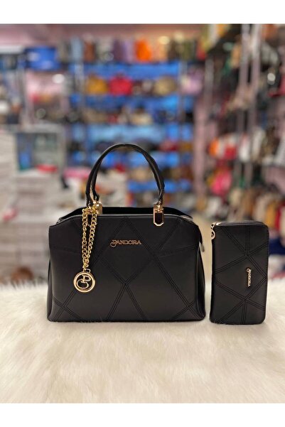 Pandora Bags مجموعة حقيبة ومحفظة من جلد نوبوك باللون الأسود