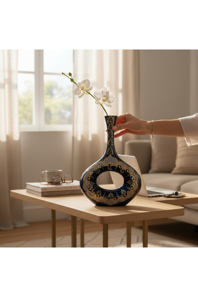 sharp&art Οβάλ Κεραμικά Βάζα με Χειροποίητη Χρυσή Διακόσμηση και Γκλίτερ