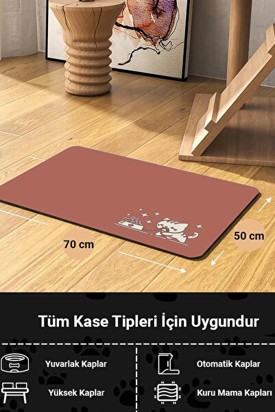 MatGo Pati Kedi Köpek Beslenme Matı 50x70cm Su Geçirmez Mama Kabı Altı Paspası Mama Çeken Gül Kurusu