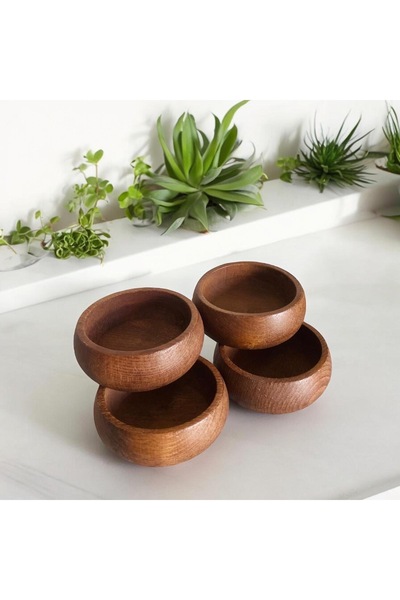 3ER Wooden 4-Piece Cookie Plate Presentation Breakfast Bowl