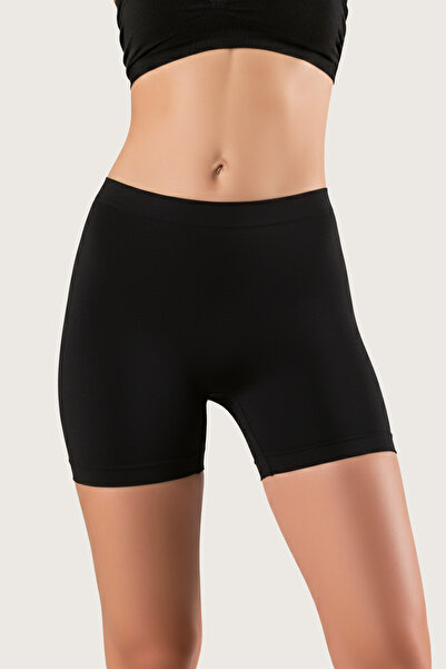 MODANTY Kadın Siyah Uzun Şort Boxer Toparlayıcı Dikişsiz Lazer Kesim İz Yapmaz Anında 1 Beden İnce Gösterir