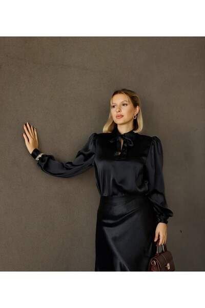 EsSo butik New Season Bow Long Sleeve Satin Blouse