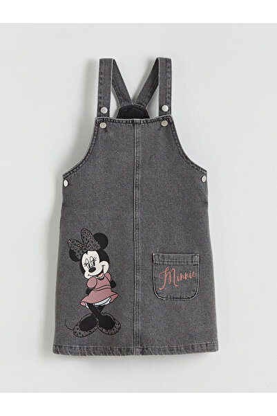 LC Waikiki LCW Kids Kare Yaka Minnie Mouse Baskılı Kız Çocuk Jean Salopet Elbise