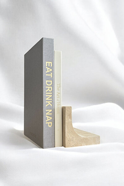 peony studio Keten Kumaş Kaplı 2'li Dekoratif Kitap Kutu Keten Gri, Keten Beyaz, Gold yazılı