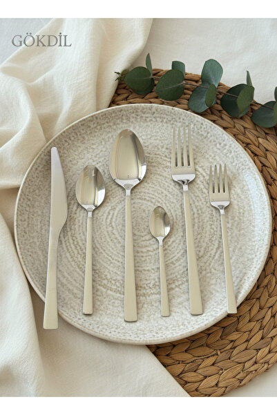 Gökdil Tuana 36-Piece Plain 6-Person Steel Fork & Spoon & Knife Set