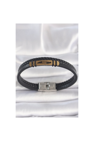 ahsun 316L Steel Gold Color Accessory Double Row Black Twist Pattern Leather ...