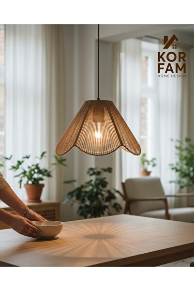 KorFam Rosalinda Avize - Hasır El Yapımı Bohem Çiçek Şekilli Rustik Avize