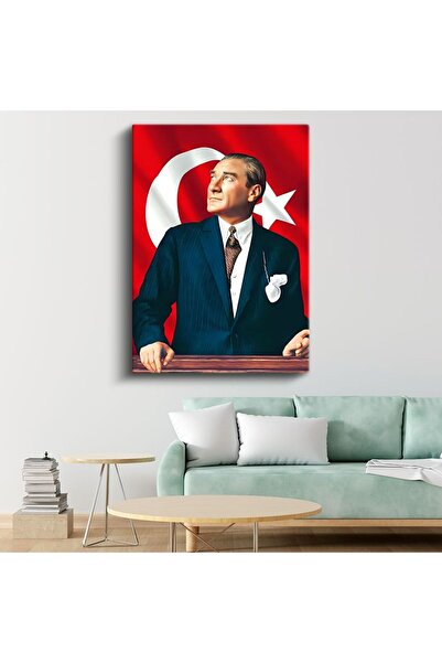 Tablofest Kalpak ve Kravatlı Atatürk - Resmi Portre Kanvas Tablo