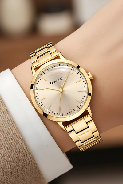 Ferrucci Fc.13070M Steel Cord Steel Case Women Wristwatch, Bracelet Gift Gold Zmfer201