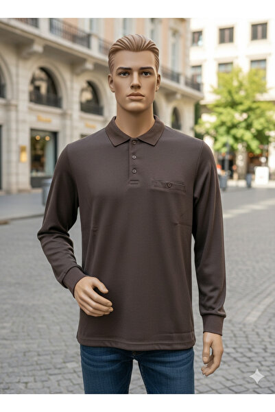 güncüoğlu قميص رجالي بأكمام طويلة من القطن الممشط مع جيوب وأكمام محبوكة وحاشية سفلية مضلعة