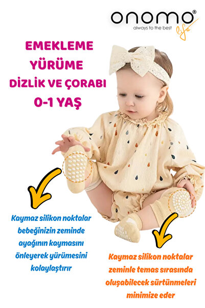 Onomo Life Bebek Yürüme Emekleme Çorap ve Dizlik Seti 1 Çift Karışık Renkler